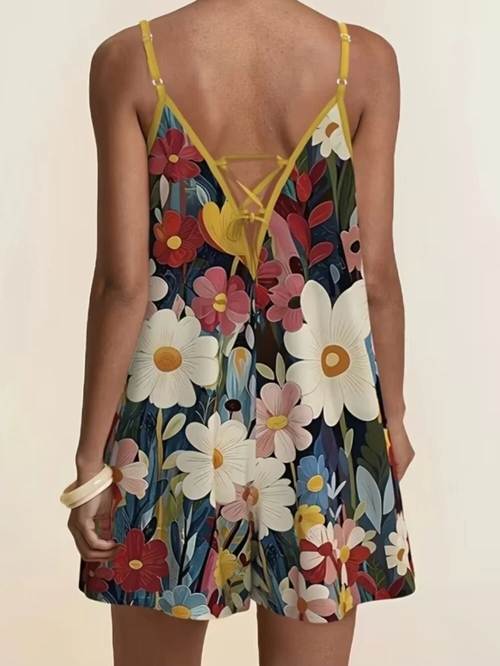 Floral Navy Sundress with Yellow Trim - Picture 2 of 2